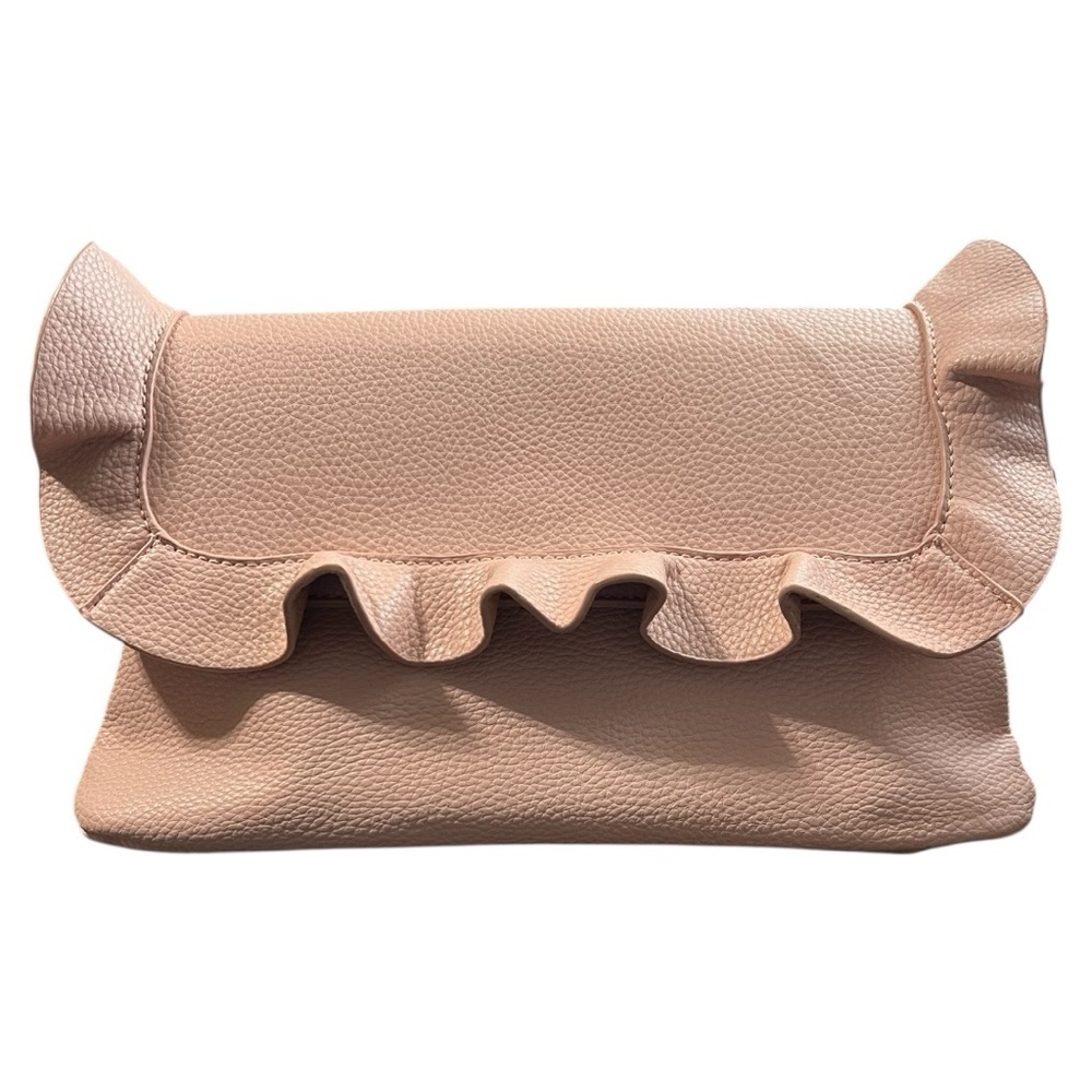 Kaari Blue Elegant Ruffled Pink Vegan Clutch - Picture 1 of 11